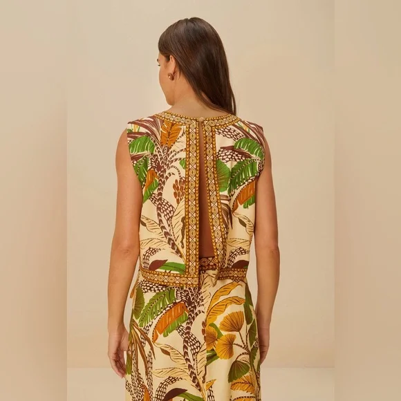 FARM RIO Sand Foliage Sketch Lenzing™ Ecovero™ Euroflax™ Blouse - Picture 4 of 4